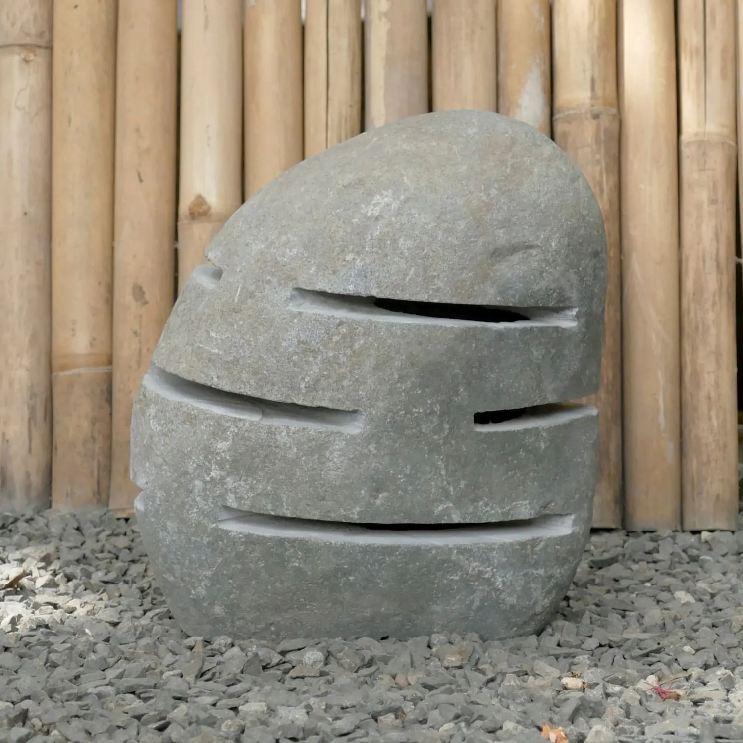  Product image 3 of the product “Garden latern with more slices, removable bottom cover for lamp, approx. 35cm height, natural stone (Riverstone), stonemasonry ”